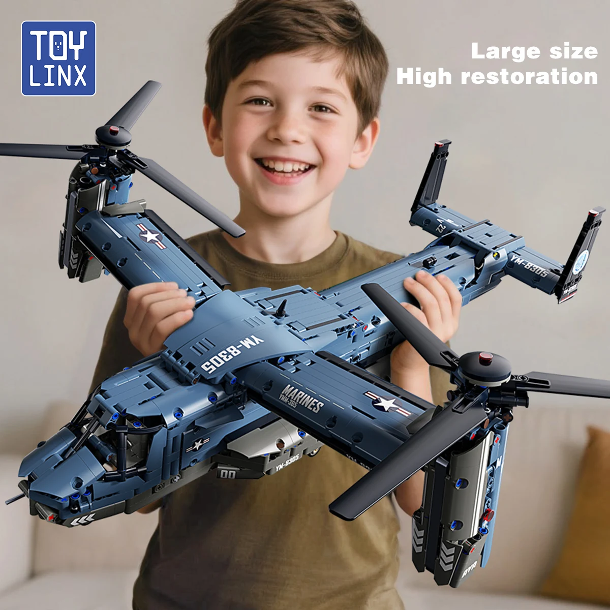 Jjrc Drone X12 - 軍用V-22オスプレイ傾斜翼旋翼機 組み立てブロックセット 大型 高精度 スライディングローラー 航空機模型