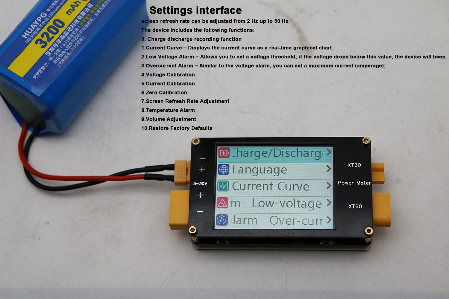 2.4インチディスプレイパワーメーターXT60 64A双方向 - Drone Battery Voltage Checker のレビューと価格